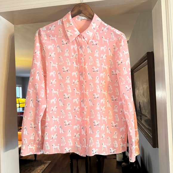Alice + Olivia Willa Poodle Print Long Sleeve Silk Blouse - Picture 5 of 8